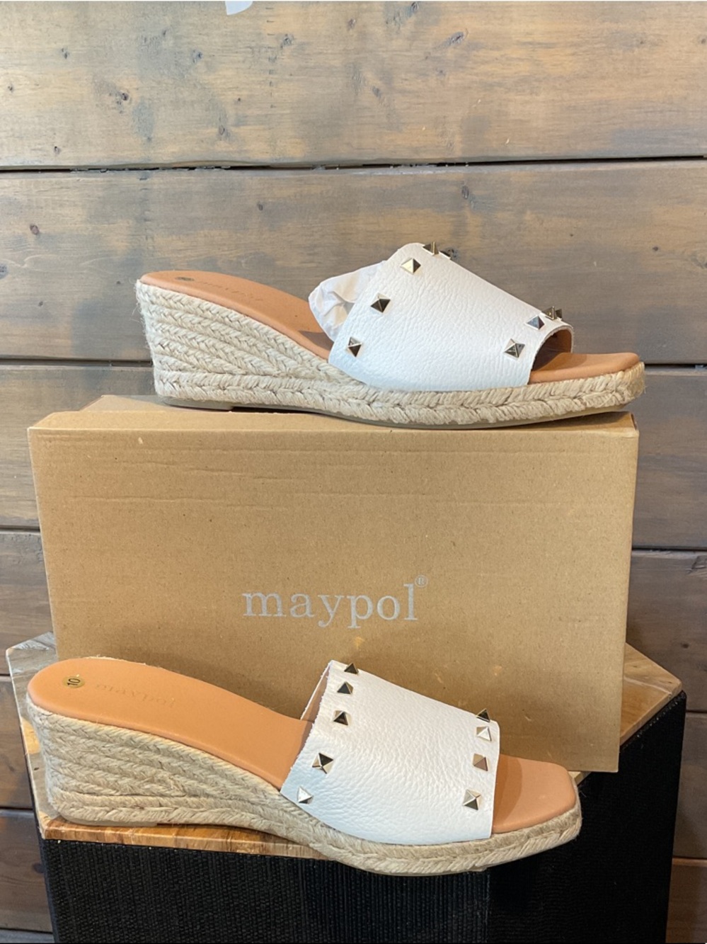 Maypol White Studded Espadrille Wedge Slide